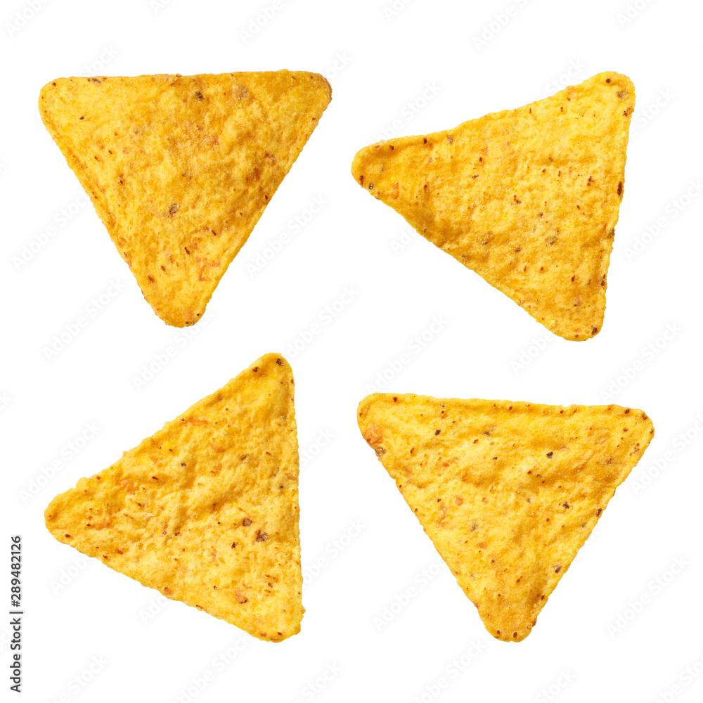 Set of mexican nachos chips, isolated on white background Set of mexican nachos chips, isolated on white background
