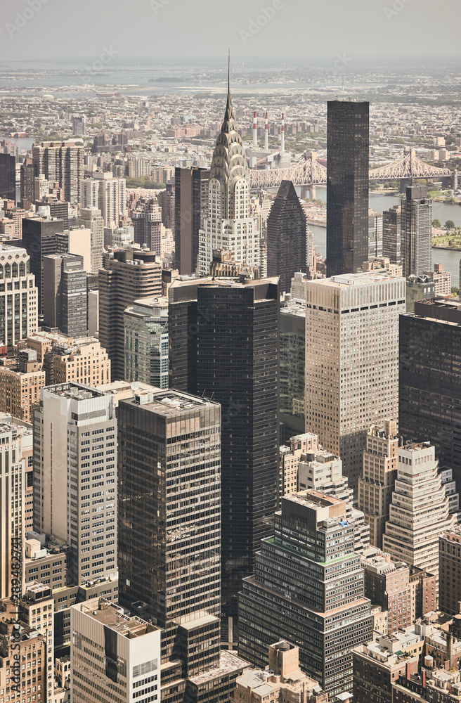 Retro stylized aerial view of New York City, USA.