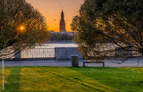 Morning view on historical district of old Riga  that is the capital of Latvi...
