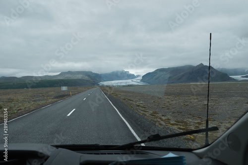 Iceland road trip view from windshield