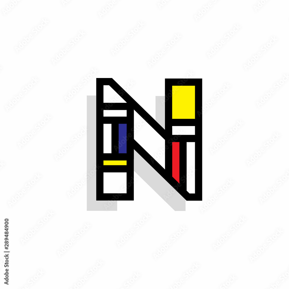 Vector Letter Mondrian Retro Design N Vector Letter Mondrian Retro Design N