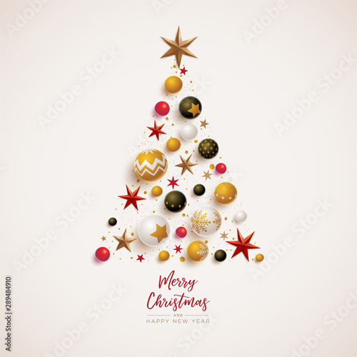 Christmas tree composition with festive decorations.