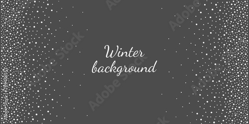 New Year, Christmas border, frame, banner template. Seamless in vertical direction snowflake stripes. Winter background, hand drawn falling snow texture, uneven fading dots, round spots, pearls, beads