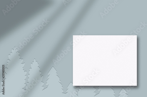 Christmas mood blue mockup, flat lay, top view mockup illustration in cold colours with happy new year and festive decor