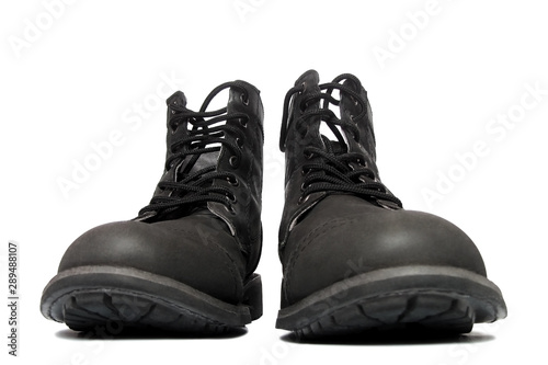 Men's black boots on a white background