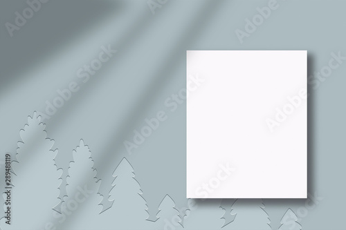 Christmas mood blue mockup, flat lay, top view mockup illustration in cold colours with happy new year and festive decor