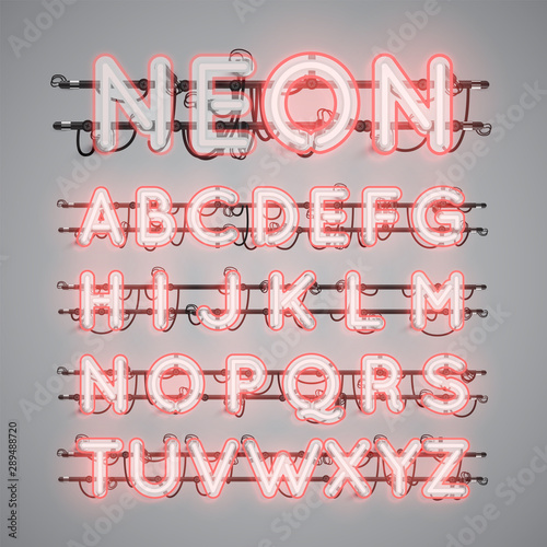 Realistic glowing double neon charcter on and off