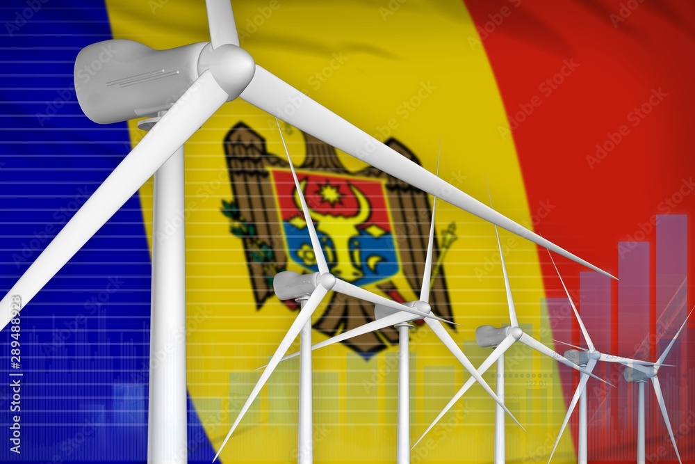Moldova wind energy power digital graph concept - renewable natural energy industrial illustration. 3D Illustration