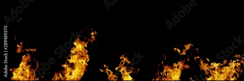 Real fire flames isolated on black background. Mockup on black of 5 flames. © Dancing Man