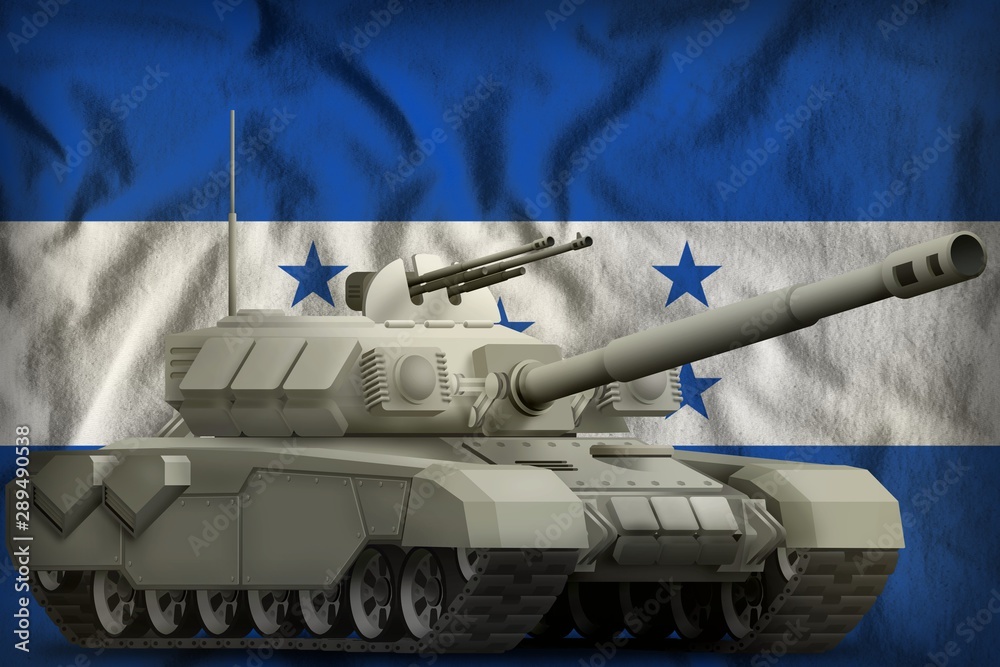 heavy tank on the Honduras national flag background. 3d Illustration heavy tank on the Honduras national flag background. 3d Illustration