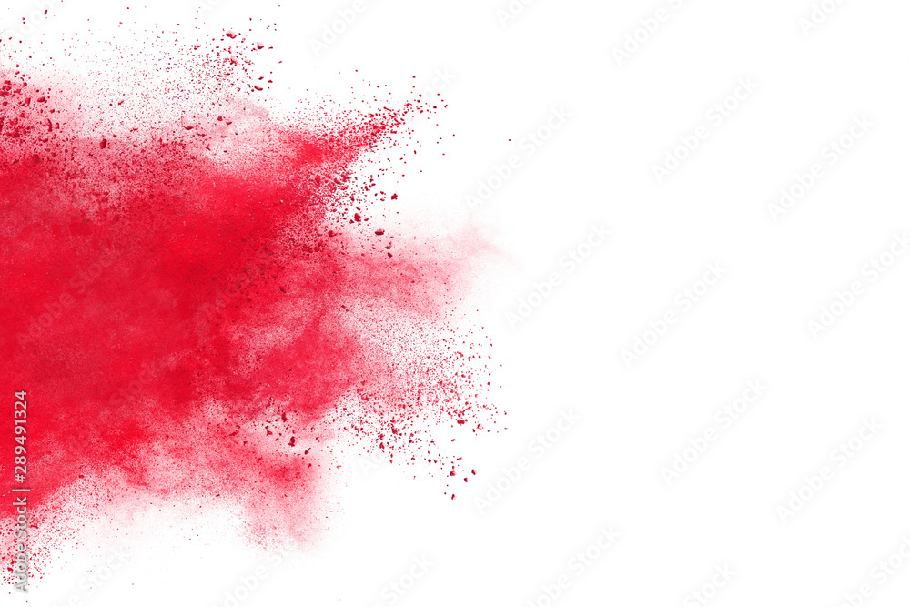 Red powder explosion on white background. 