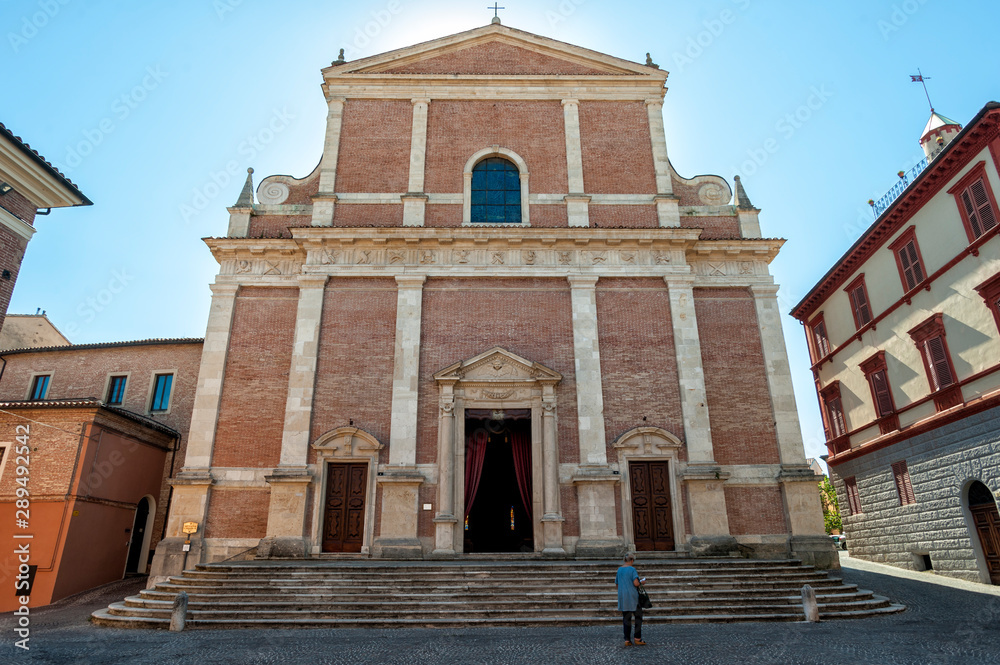 MARCHE, FABRIANO- Saint Venanzio cathedral front door. Attractive historical church.