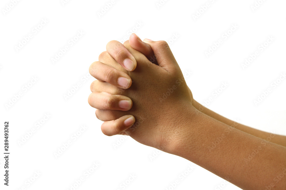 Praying hands isolated on white background, hand of girl. Praying hands isolated on white background, hand of girl.