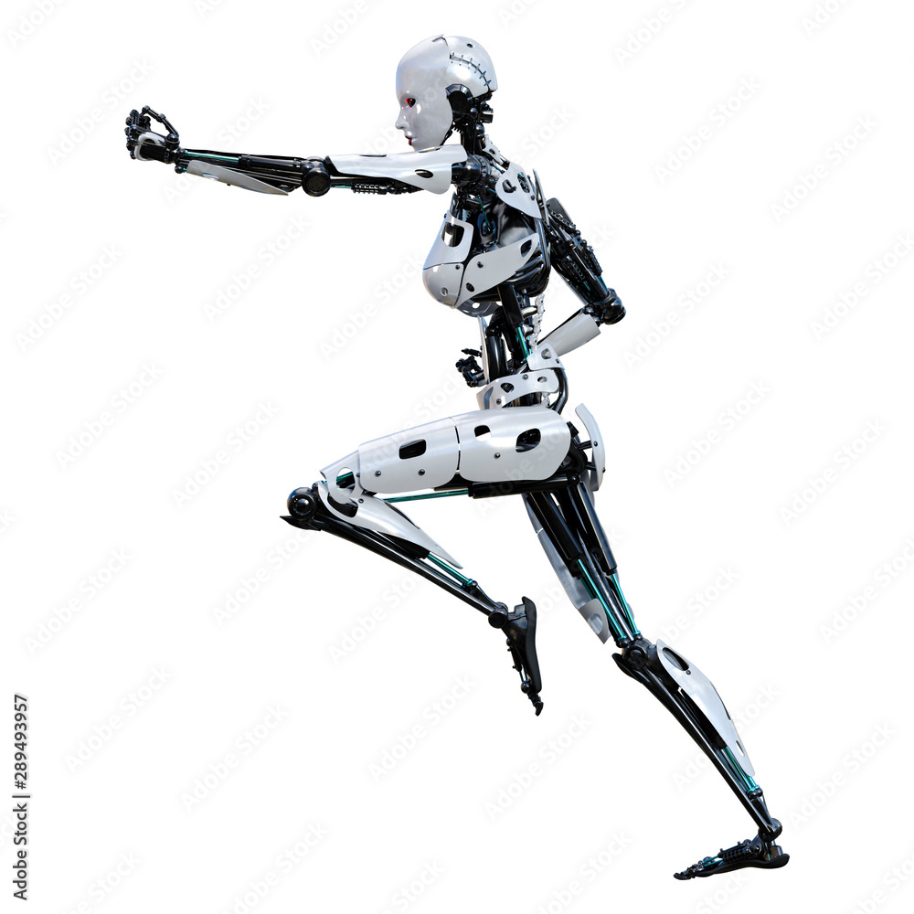 3D Rendering Female Robot on White