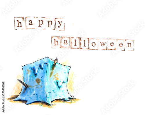 Hand drawn halloween background with gelatinous cube