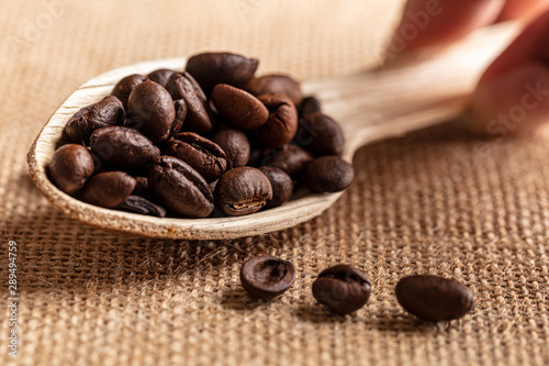 coffee beans in a spoon (ID: 289494759)