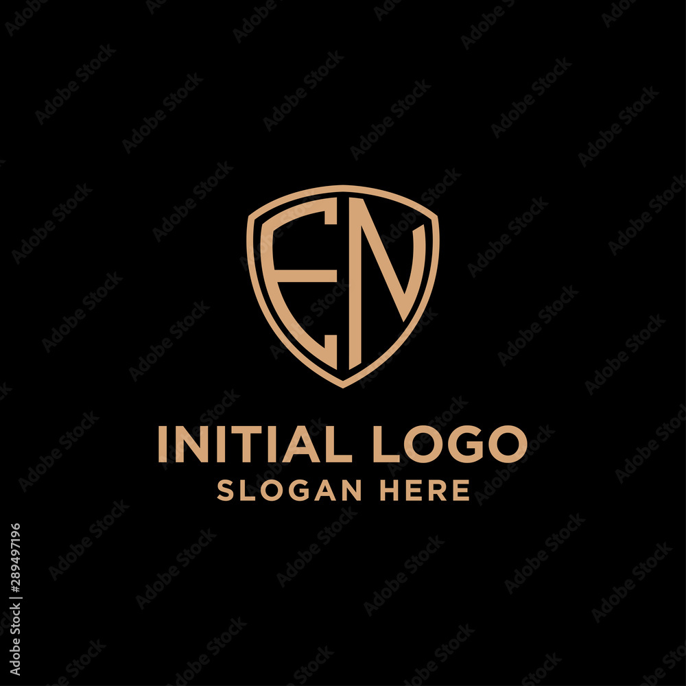 initial letters logo E N black background shield shape initial letters logo E N black background shield shape