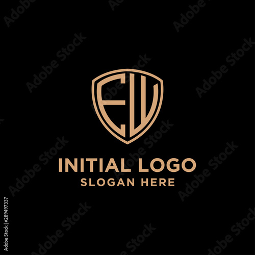 initial letters logo E W black background shield shape