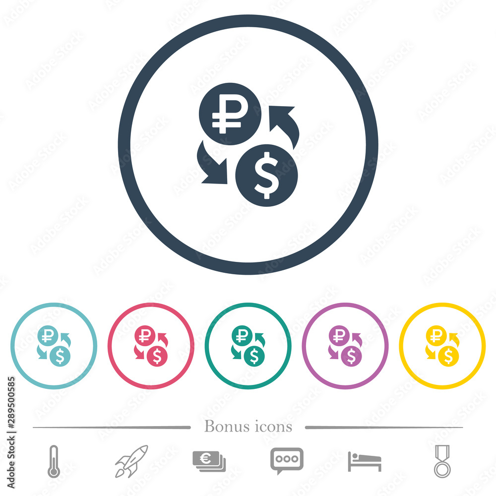 Ruble Dollar money exchange flat color icons in round outlines Ruble Dollar money exchange flat color icons in round outlines