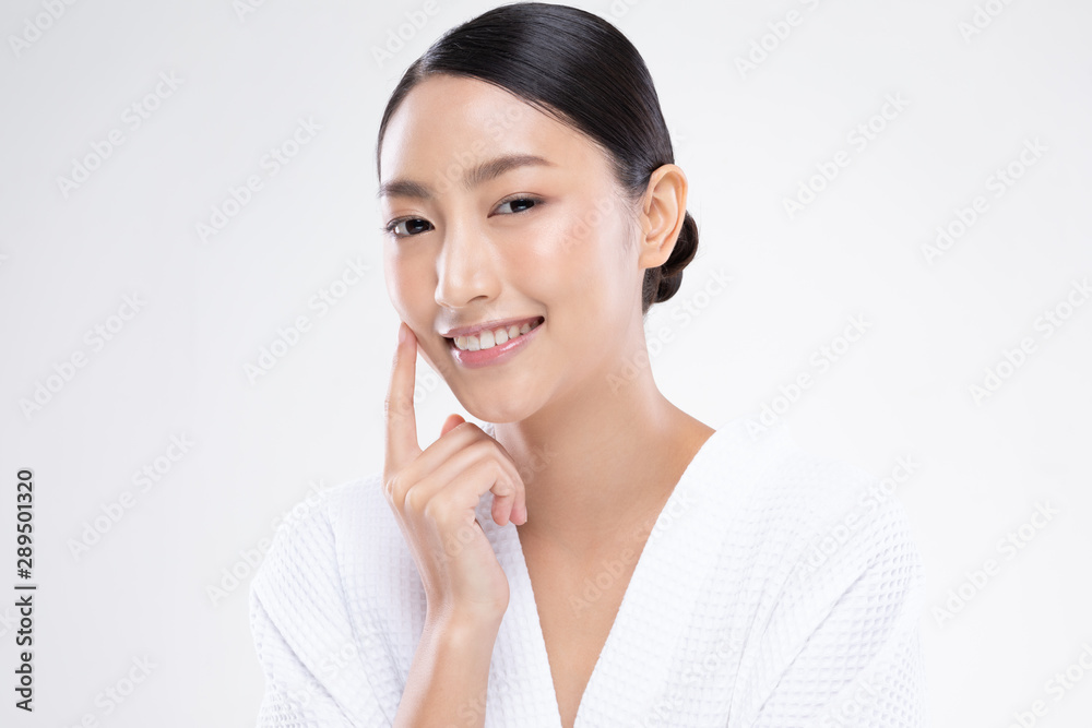 Beautiful Asian woman touching soft cheek smile with clean and fresh skin Happiness and cheerful with positive emotional,isolated on white background,Beauty and Cosmetics Concept Beautiful Asian woman touching soft cheek smile with clean and fresh skin Happiness and cheerful with positive emotional,isolated on white background,Beauty and Cosmetics Concept