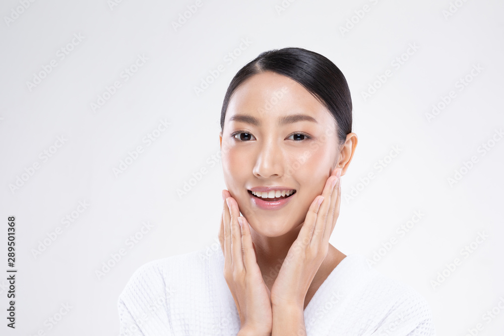 Beautiful Asian woman touching soft cheek smile with clean and fresh skin Happiness and cheerful with positive emotional,isolated on white background,Beauty and Cosmetics Concept Beautiful Asian woman touching soft cheek smile with clean and fresh skin Happiness and cheerful with positive emotional,isolated on white background,Beauty and Cosmetics Concept
