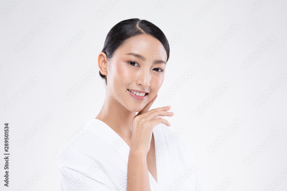 Beautiful Asian woman touching soft cheek smile with clean and fresh skin Happiness and cheerful with positive emotional,isolated on white background,Beauty and Cosmetics Concept Beautiful Asian woman touching soft cheek smile with clean and fresh skin Happiness and cheerful with positive emotional,isolated on white background,Beauty and Cosmetics Concept