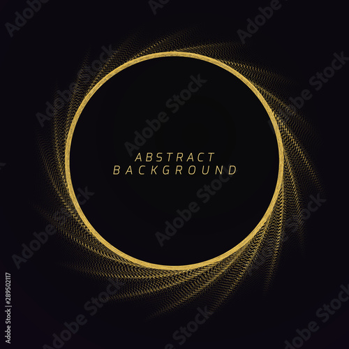 Round frame made of many gold small dots and waves with the effect of depth. Element for design.