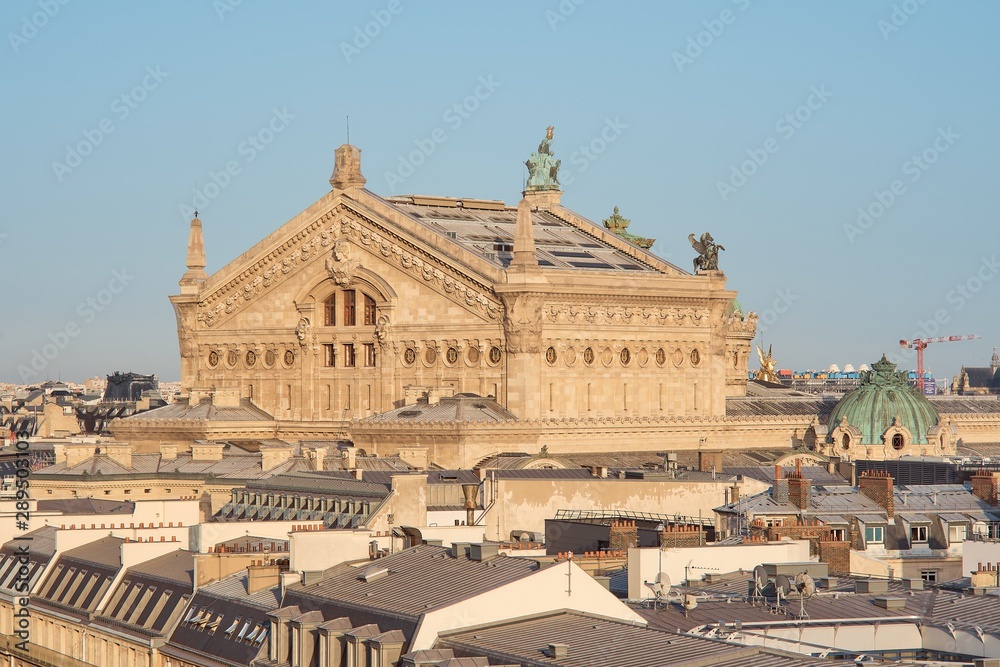 Panorama of Paris, view of the roofs and opera