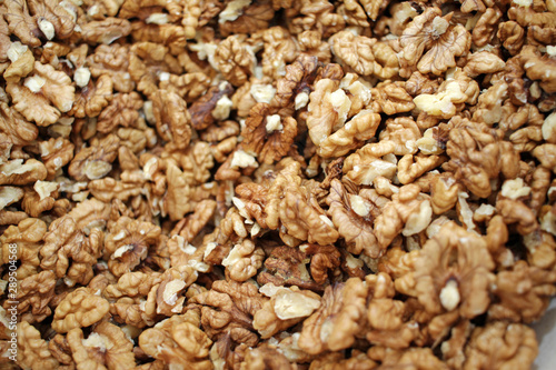 Peeled walnuts. Nuts pattern. Kernel.