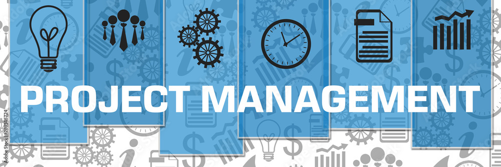 Project Management Business Symbols Grey Texture Blue Stripes Stock ...