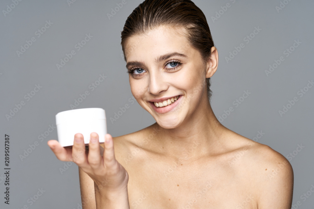 young woman with blank card young woman with blank card