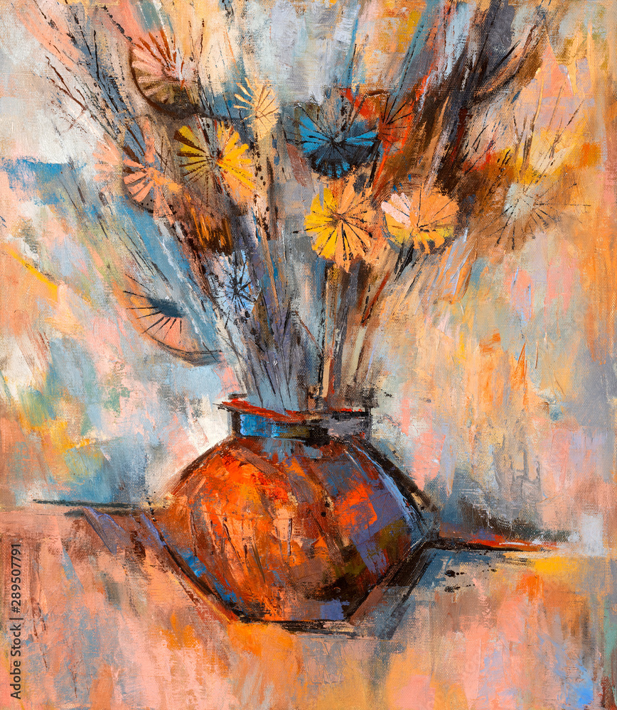 Flowers in a Vase Stylized Oil Painting