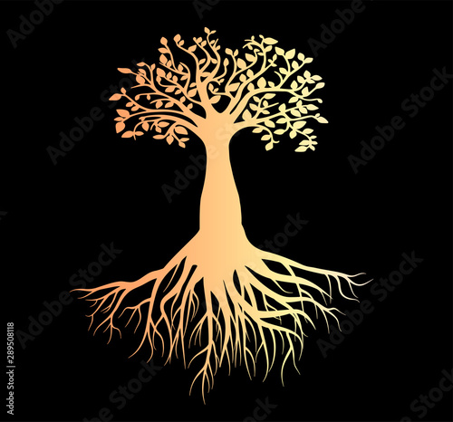 Vector mock up print design - peach gradient tree of life with bushy roots close-up