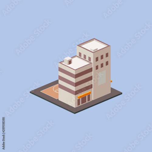 Isometric City Block with street basketball court