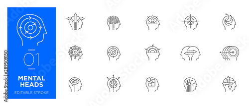 Set of Mental heads line icons - Modern icons 