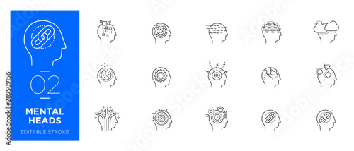 Set of Mental heads line icons - Modern icons	
