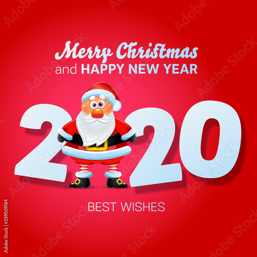 2020 New Year with Santa Clause. Vector Illustration. 
