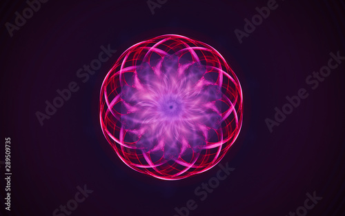 fantastic abstract symmetrical flower with petals consisting of a variety of geometric shapes of different colors on a black background
