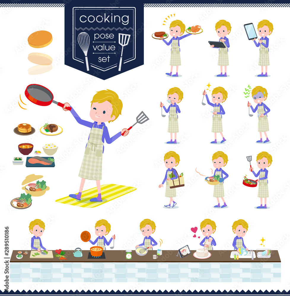Fototapeta premium flat type blond hair boy White_cooking