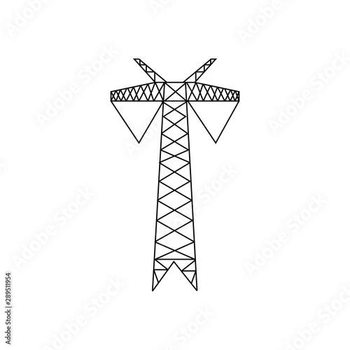 High voltage electric pylon. Power line symbol flat design.