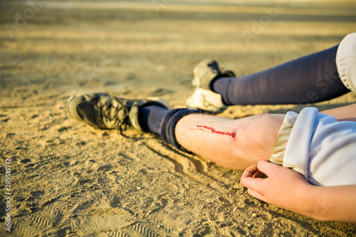 Photography The pre-teen child was injured in baseball sport