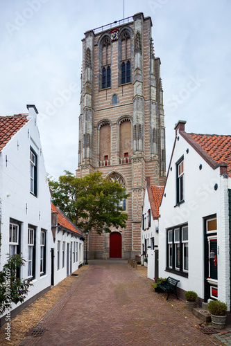 Historical street and church in the Netherlands photo