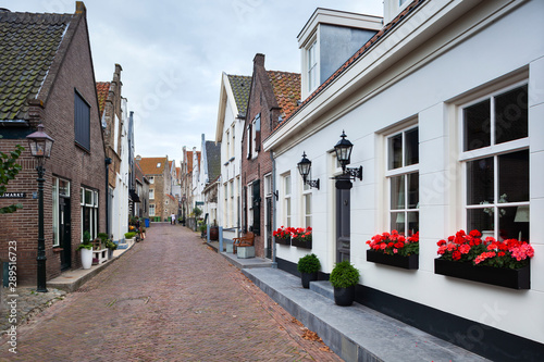 Street with historical facades in the Netherlands