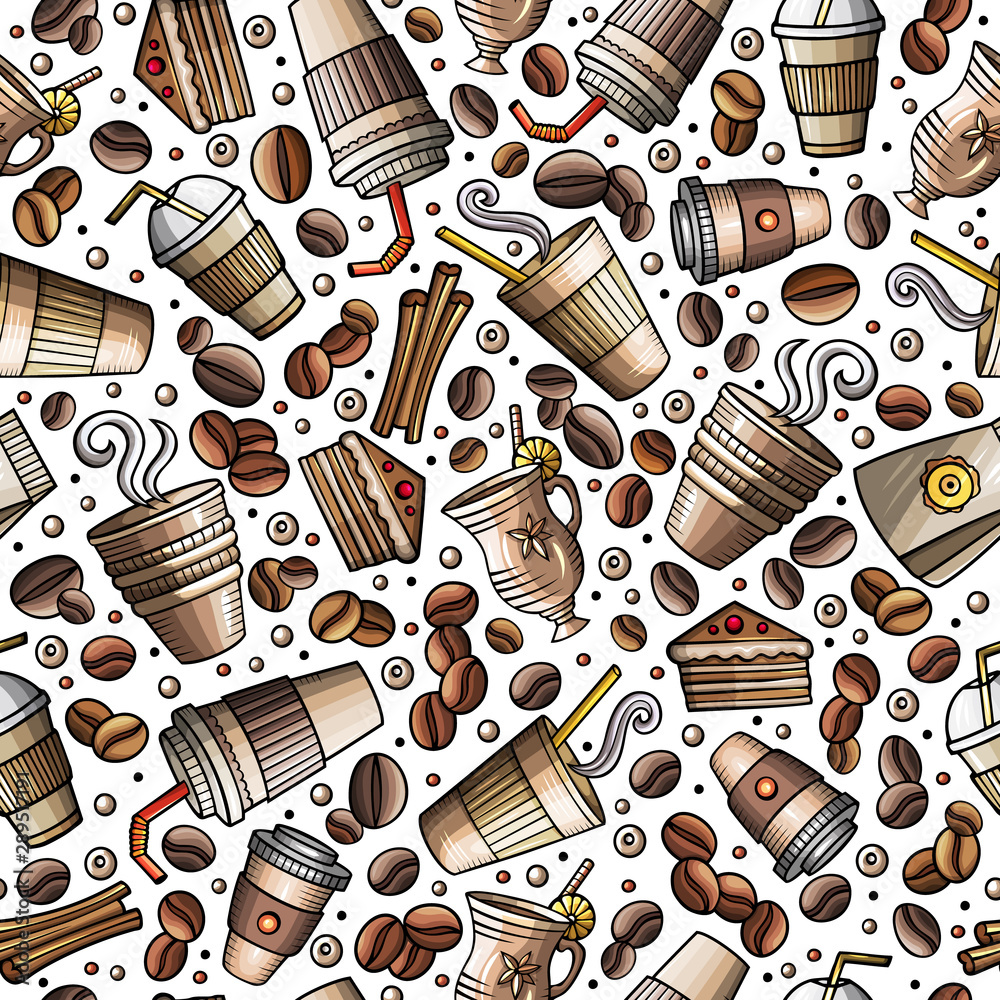 Cartoon coffee shop seamless pattern