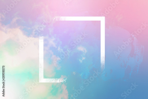 Canvas Print Neon pastel toned abstract sky background with clouds and a frame, a design temp