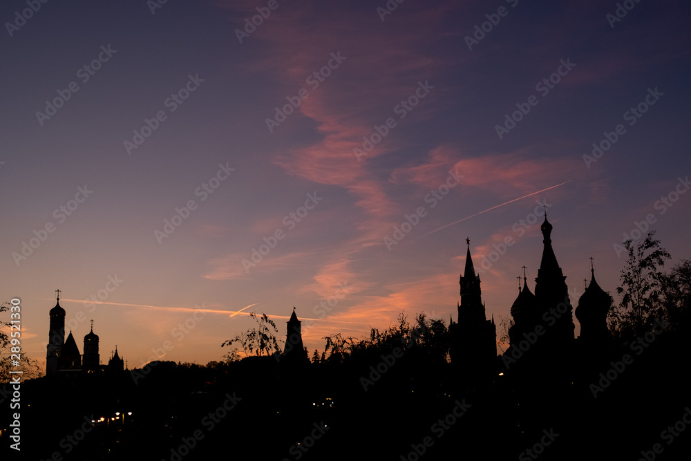 Night silhouette of Izmailovo Kremlin in Moscow, historic place. Popular landmark and place for walking