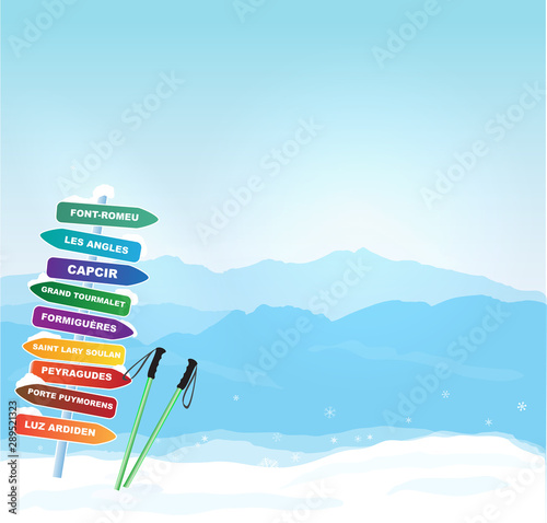 Vector Winter banner with Canigou silhouette