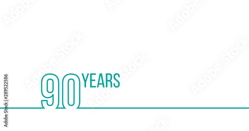 90 years anniversary or birthday. Linear outline graphics. Can be used for printing materials, brouchures, covers, reports. Stock Vector illustration isolated on white background