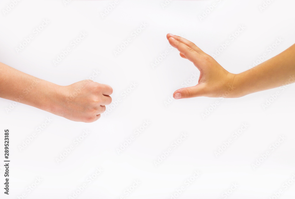 baby hands on white background. Fist and hand. baby hands on white background. Fist and hand.