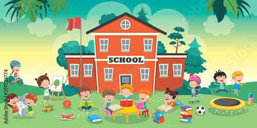 Funny Students and School Building